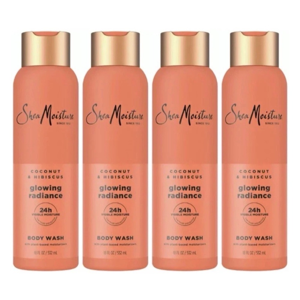 SheaMoisture Coconut & Hibiscus Glowing Radiance Body Wash 18oz 4 Pack Bulk Set